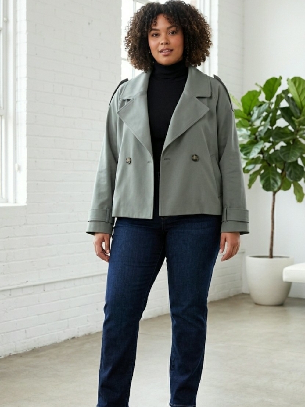 Reitmans Olive Green Short Trench Jacket Size 2X